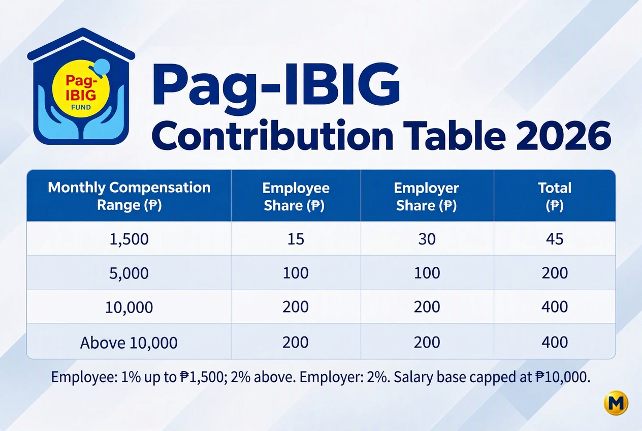 Pag-IBIG Contribution Table 2026: salary examples with corrected employee and employer shares